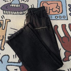 Jean pour hommes, marque tendance, ample, fermeture éclair, jambe droite, pantalon en Denim, Hip Hop, couleur unie, pantalon décontracté, Harajuku, bas masculin B162