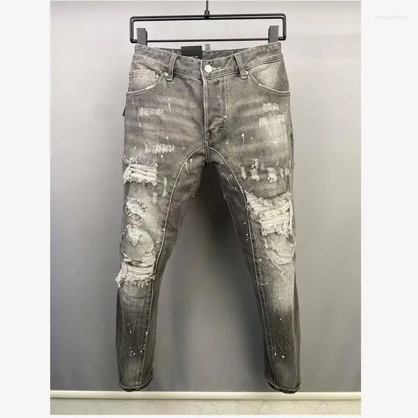Jeans pour hommes Trendy Casual Hole Spray Painted Fashion High Street Denim Tissu Pantalon A515