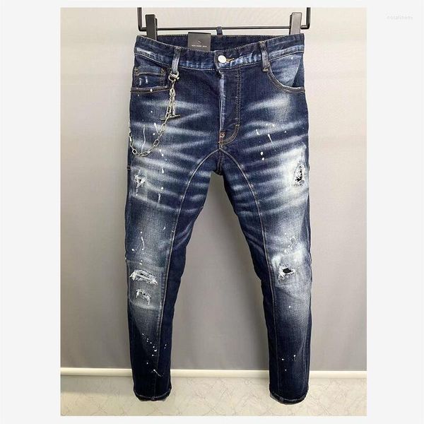 Jeans pour hommes à la mode décontracté hommes lettre trou peint à la bombe mode haute rue Denim tissu pantalon A508