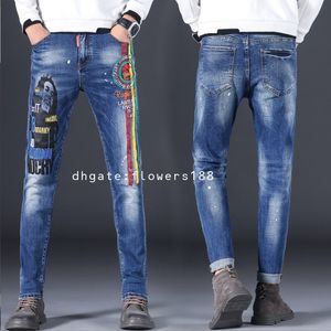 Jeans masculin jeans tendance jeans à la mode masculine imprimé brodé mit décontracté coréen milléen tout-correspondant pantalon long pantalon de vache jean jean jean cowboy