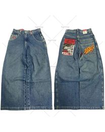 Jeans pour hommes Pantalons brodés lavés à la mode pour hommes Y2k Harajuku Rétro Pantalons larges droits Rock Taille haute surdimensionné 231218