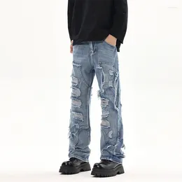 Herenjeans Trendy Modieus Versleten Ontwerp Losse en lange broek High Street Hiphop Rechte pijpen