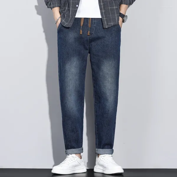 Jeans para hombres Moda Ins Versátil Alta calidad Cintura elástica Pantalones de mezclilla delgados Marca Casual Pantalones de calle japoneses