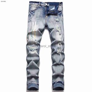 Jeans para hombres Hombres de moda Distintivo Jeans bordados Marca de moda estadounidense Estiramiento Color claro Pantalones impresos Pierna pintada Costura Arco iris J230806