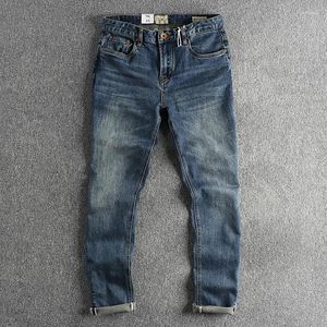 Jean homme tendance délavé personnalisé Vintage tissu extensible vieilli coupe cintrée petit pantalon droit tout-assorti