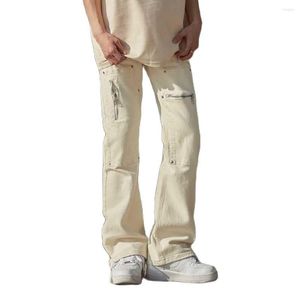 Heren jeans trendy pocket witte mannen casual lose broek broek katoenen denim lading broek streetwear kleding
