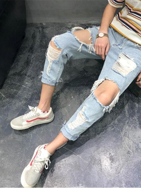 Jeans masculins à la mode printemps et été mince knee k-style neuvième denim