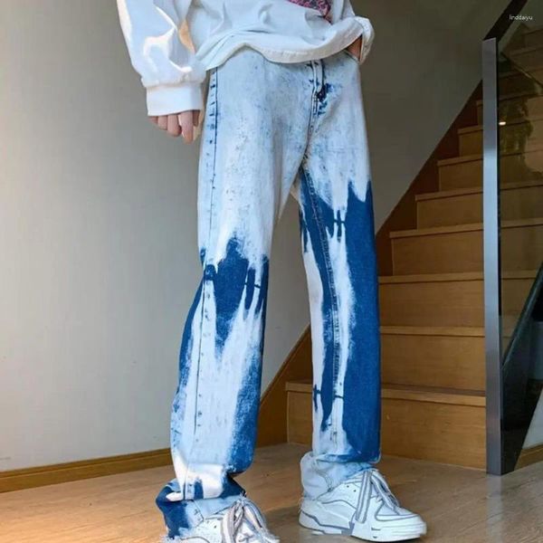 Pantalones vaqueros para hombre, pantalones rectos suaves y transpirables con degradado Tie-dye, estilo callejero, con cierre de cremallera y botones favorecedores