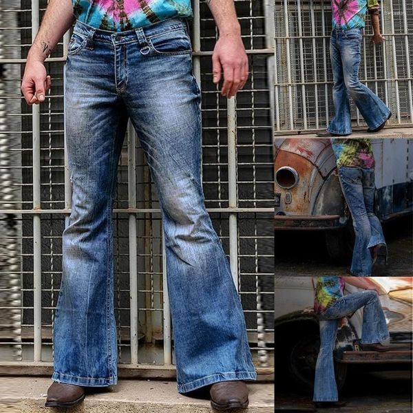 Jeans pour hommes Flare Distressed Fashion Long Loose Pants Denim Straight Men
