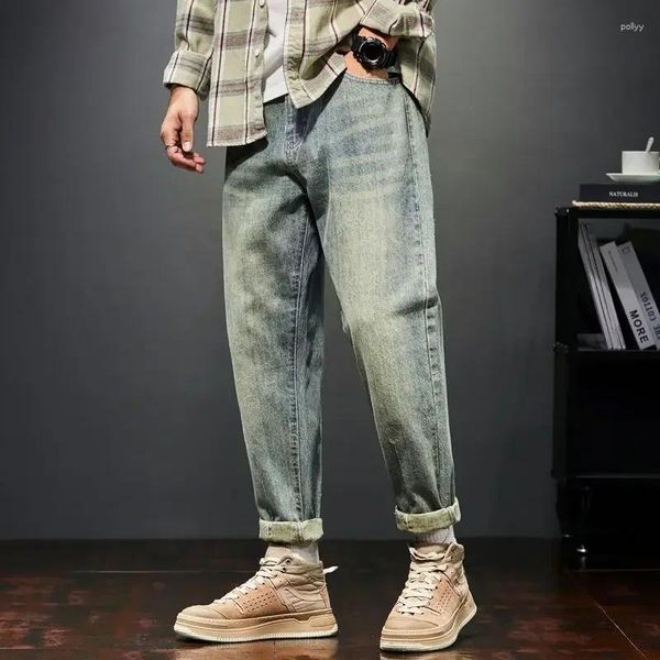 Jeans pour hommes Pantalon Cargo Droit Homme Cowboy Pantalon Court Vintage Hiver Esthétique 2023 Coréen Automne Plus Taille Mode Doux