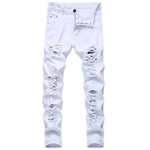 Pantalon de jeans masculin jeans en détresse pour hommes pantalons de denim marque de créatrice de mode Pantalon blanc masculin large2405