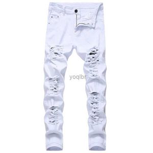 Pantalon de jeans masculin jeans en détresse pour hommes pantalons de denim marque de créatrice de mode Pantalon blanc masculin large2404