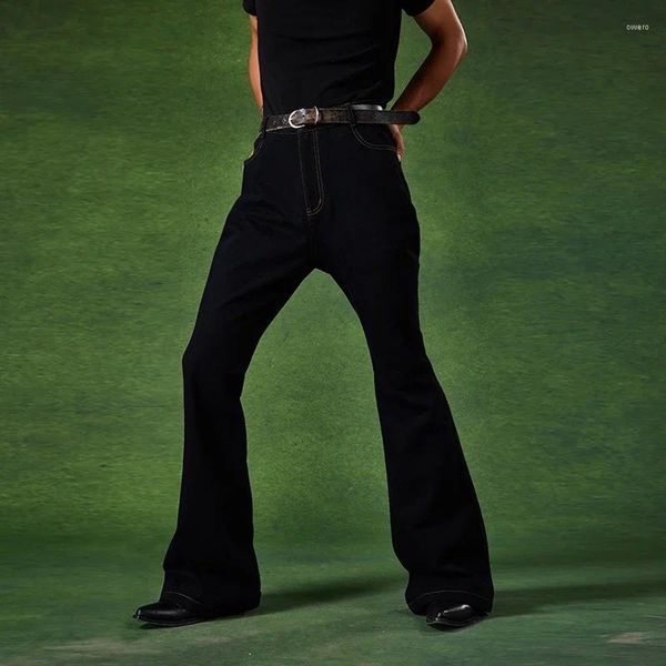 Pantalon en jean pour homme taille haute non élastique noir pur évasé décontracté version ample multi-poches résistant à l'usure quatre saisons universel