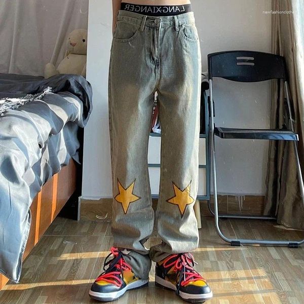 Jeans pour hommes Pantalons Hip Hop Homme Cowboy Pantalon Kpop Star Graphique Rétro En Automne Vêtements 2024 Mode Doux Xs Lavé