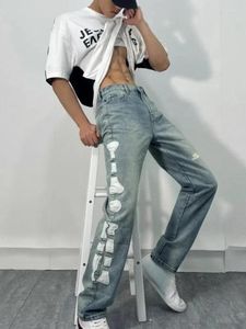 Jeans pour hommes pantalons grande taille Goth Hip Hop homme Cowboy pantalon graphique droit Patch Designer bleu clair 2024 mode classique XS