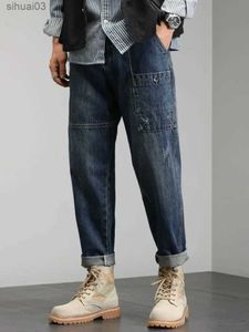 Jeans en jeans masculin jeans pour hommes avec poches jeans cargo effilés pour hommes vintage xs 2024 Tendom