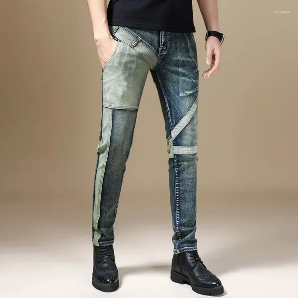 Pantalones vaqueros para hombres Pantalones de motocicleta Slim Fit para hombres Flaco Masculino Vaquero Estiramiento Elástico Pantalones de tubo apretados 2023 Moda Coreana Pierna ancha suave