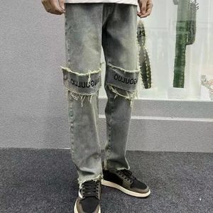 Jeans pour hommes pantalons rétro droit patch recadré homme cowboy pantalon noir mode coréenne décontracté denim 2024 tendance printemps automne xs