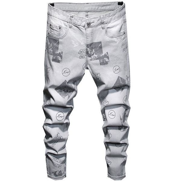 Jeans pour hommes Pantalons Skinny Slim Fit Harem Pantalons Hommes Stretch Gris Denim Pantalon Casual Jean Print Patterns Homme Pantalon Mode 2021 X0621