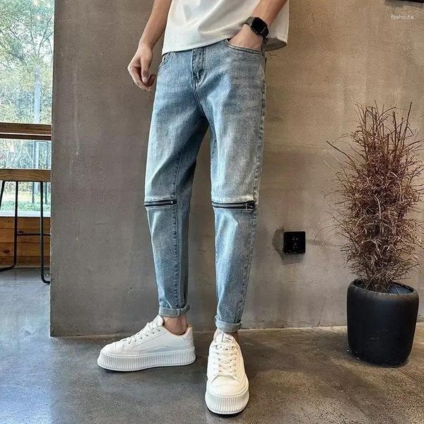 Jeans pour hommes Pantalons Slim Fit Zipper Man Cowboy Pantalon recadré serré PipeSkinny Noir Hiver 90s Streetwear Designer Y2k Original