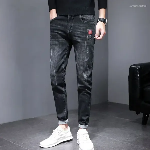 Pantalones de jeans para hombres Pantalones de vaquero macho macho Skinny for Men Fit Slim Tip Tip Tubo de gran tamaño Y2K 2000S XS