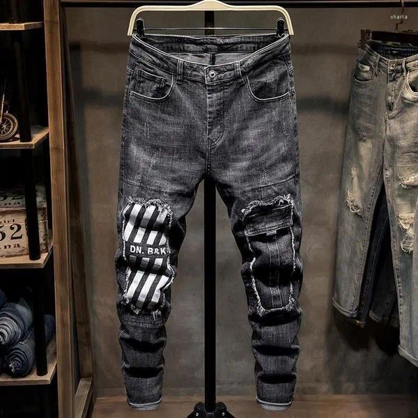 Pantalones Vaqueros para Hombres Pantalones Ajustados Tubo Elástico Pantalones De Vaquero Masculinos Rasgados Flacos para Hombres Slim Fit con Agujeros Estiramiento Roto Rasgado Motocicleta Xs