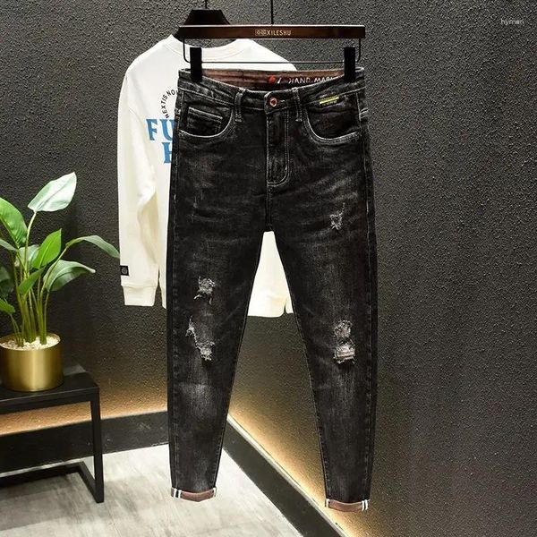 Jeans pour hommes Pantalons avec trous Skinny Tuyau serré Noir Broken Man Cowboy Pantalon déchiré Slim Fit Designer Printemps Automne XS