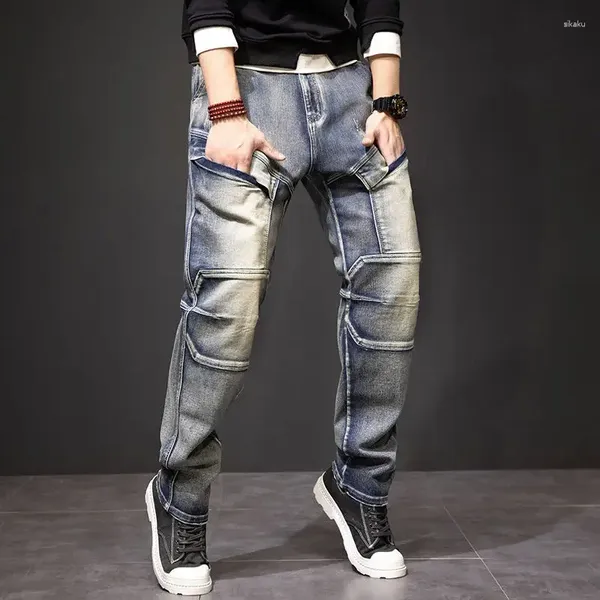 Pantalon de jean masculin avec poches pour hommes cargo pantalon de cowboy masculin hétéro grunge y2k 2024 tendance de mode denim 90s streetwear soft xs