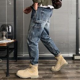 Мужские джинсы Брюки с карманами Шаровары-карго Мужские ковбойские брюки Джинсовые повседневные Kpop Regular Большие размеры Корейский модельер