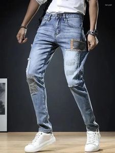 Pantalon de jeans pour hommes avec poches Pantalon de cowboy masculin Patch recadré pour hommes Spliced Buggy Kpop Original Washed Printemps Automne Y2k Vintage