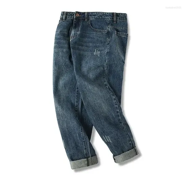 Pantalon de jean masculin avec poches hétérose homme cowboy pantalon cropped automne d'automne coréen lavé harajuku été lâche xs
