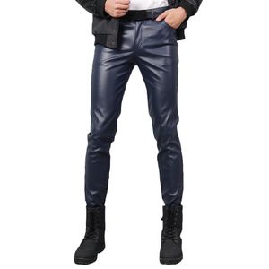Jeans homme TSINGYI printemps été Moto Skinny élastique Faux cuir pantalon noir or blanc mince PU pantalon marque vêtements 230330