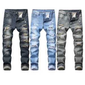 Jeans pour hommes Pantalon en denim ultra fin pour hommes Pantalon nostalgique déchiré marque jeans mode droite hommes hip-hop mendiant hommes trou bleu clair J240328