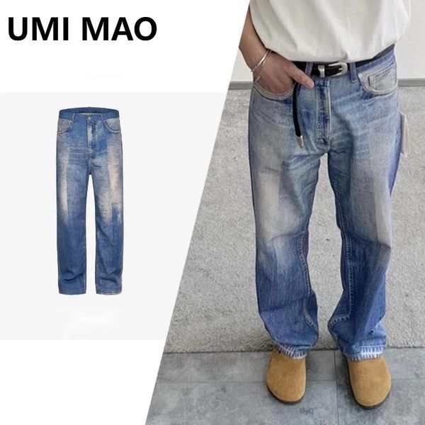 Jeans para hombres Umi Mao y pantalones de mujeres Pantalones Urbanos Unisex Tubo Rectivo Impresión digital informal Visual desgastada