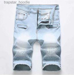 Jeans voor heren Unieke gescheurde motorfiets-denimshorts voor heren Jeans Modeontwerper Gekraste ritszak Retro groot formaat korte jeansbroek met panelen 1782 L230918