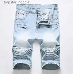 Jeans voor heren Unieke gescheurde motorfiets-denimshorts voor heren Jeans Modeontwerper Gekraste ritszak Retro groot formaat korte jeansbroek met panelen 1782 L230918