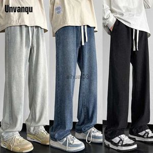 Jeans pour hommes Unvanqu coréen printemps haute qualité hommes jean lâche taille droite pantalon large mode rue Denim pantalon L2403