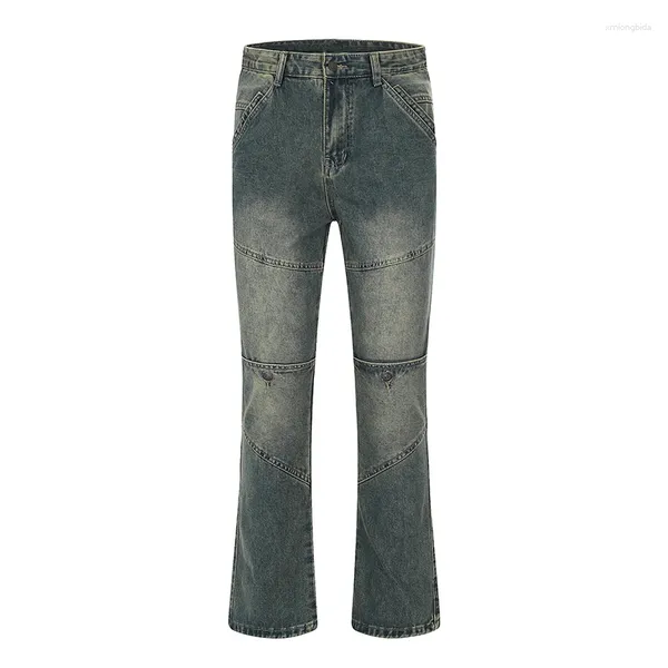 Jean pour hommes poche épissé noir Streetwear été Denim pantalon décontracté haute rue mode pantalon lavé bouton Harajuku