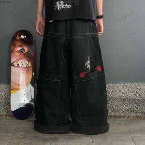 Jeans masculin US Jnco Big Pocket Boxing Kangaroo Imprimé lavage large jambe jeans Y2K Hip Hop Street Casual Loose Denim Mens and Womens Pantsl2404