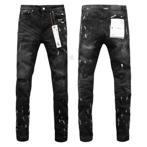 Jeans masculin USA Men Street Wear Were Old Black Gris Jean Rip Paint Encre Jet Micro Elastic Pocket Slim Fit Jeans Button Fly Purple Man Designerhc4S