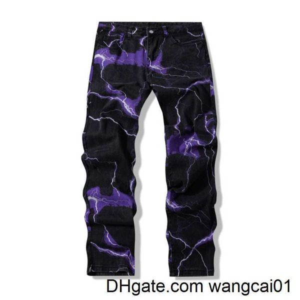 Jeans pour hommes Vibe Sty Lightning Print Tie Dye Hommes Droit Y2K Jeans Pantalon Nouveau Hip Hop Vintage Japonais Femmes Denim Pantalon Ropa Hombre 0408H23