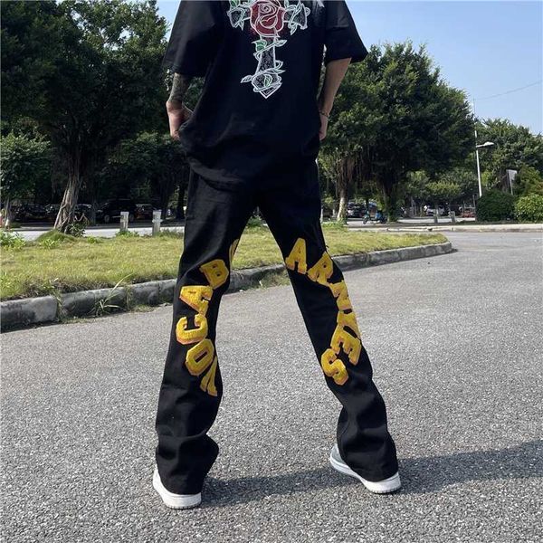 Jeans pour hommes Vibe Style Chine Chic High Street Lettre Flocage Broderie Ins Marque De Mode Pantalon Lâche Américain