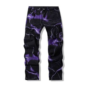 Heren jeans sfeer stijl bliksem afdrukken kleurstof mannen rechte y2k jeans broek hiphop vintage Japanse vrouwen denim broek ropa hombre 230214