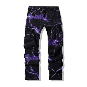 Jeans pour hommes Vibe Style Lightning Print Tie Dye Hommes Droit Y2K Jeans Pantalon Hip Hop Vintage Harajuku Femmes Denim Pantalon Ropa Hombre 230215