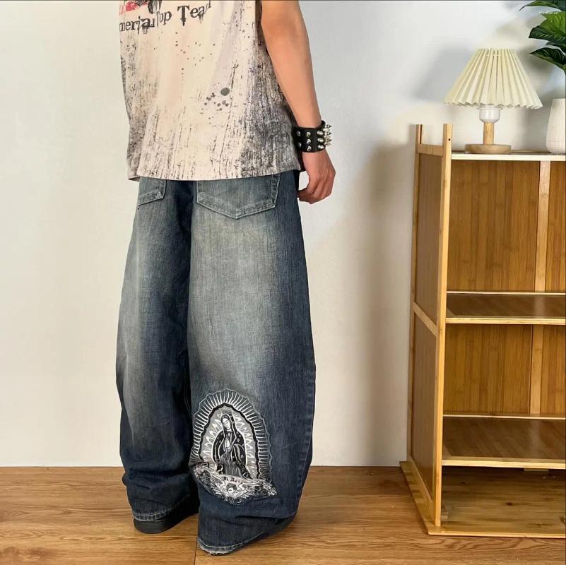 Мужские джинсы VICTORIOUS мешковатые ретро хип-хоп узор вышивка джинсовые брюки потертые мужские брюки Y2K с высокой талией и широкими штанинами