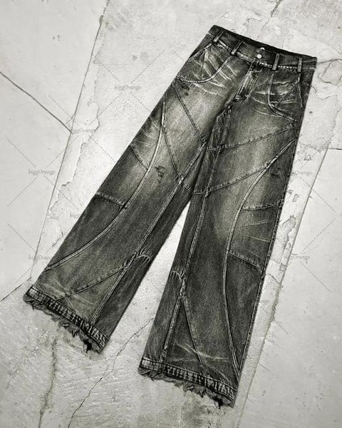 Jeans pour hommes Vintage 90s détruit noir lavage style gothique rue tendance vêtements lâche jambe large pantalon automne homme