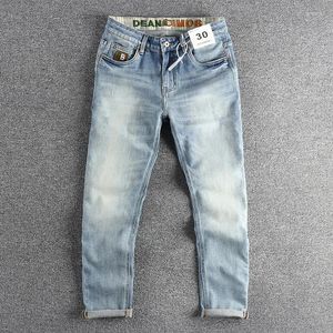 Jeans masculin vintage américain décontracté denim extensible pour hommes spring blanc détresse lavée slim fit pantalon droit 24SS y2k jeunesse mâle