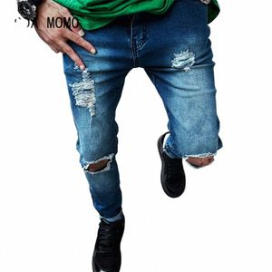 Jeans para hombres Vintage Azul Negro Color Flaco Destruido Jeans rasgados Fi Streetwear Pantalones punk rotos Homme Hip Hop Jeans Hombres 19ii #