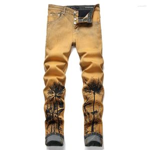 Jeans voor heren, vintage kleur, mode, bedrukt, middentaille, straat, slanke stretchbroek, casual