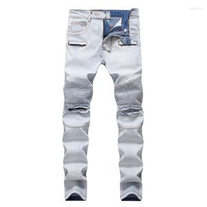 Heren jeans vintage designer mannen hoge kwaliteit slanke fit rits decoratie katoen denim broek gescheurd voor klassiek